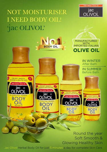 Jac Olivol Body Oil 500ml-With Italian Olive Oil-For Soft, Smooth, Glowing & Healthy Skin